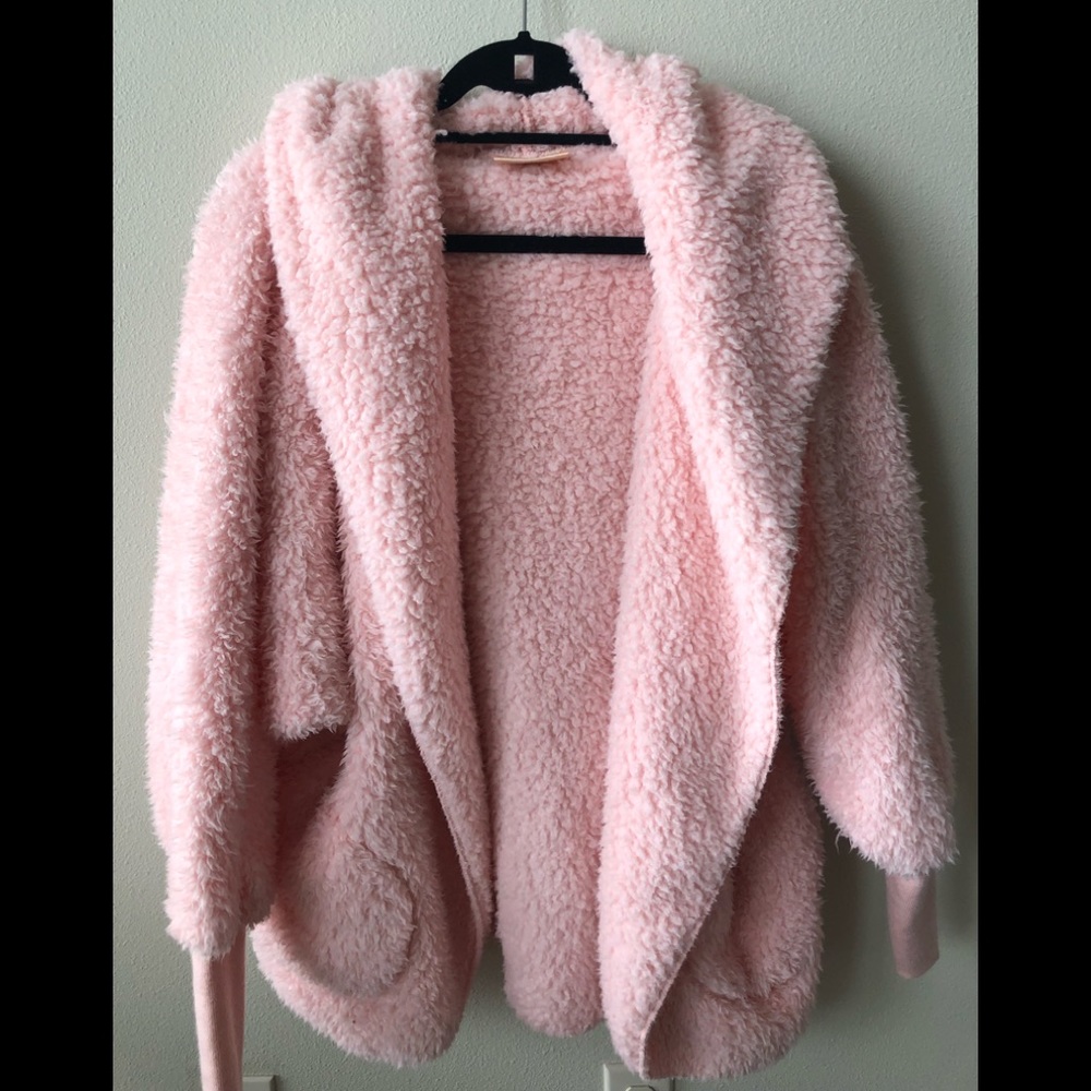 Pink teddy jacket OS